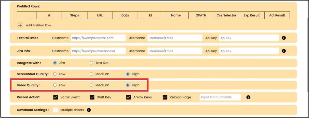 How can you control the screen recording quality? - SelectorsHub